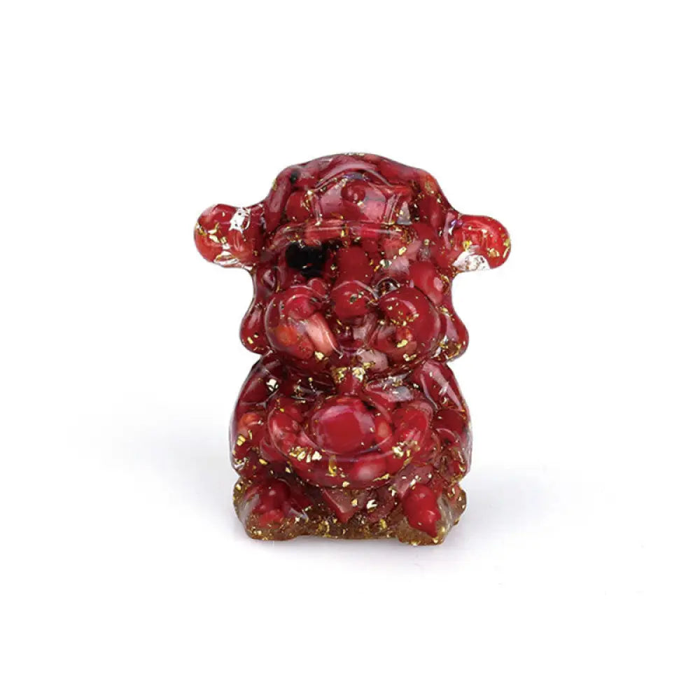 Buddha Stones God of Wealth Amethyst Crystal Resin Energy Fortune Home Decoration - Red Coral 5.6*4.7*3.5cm