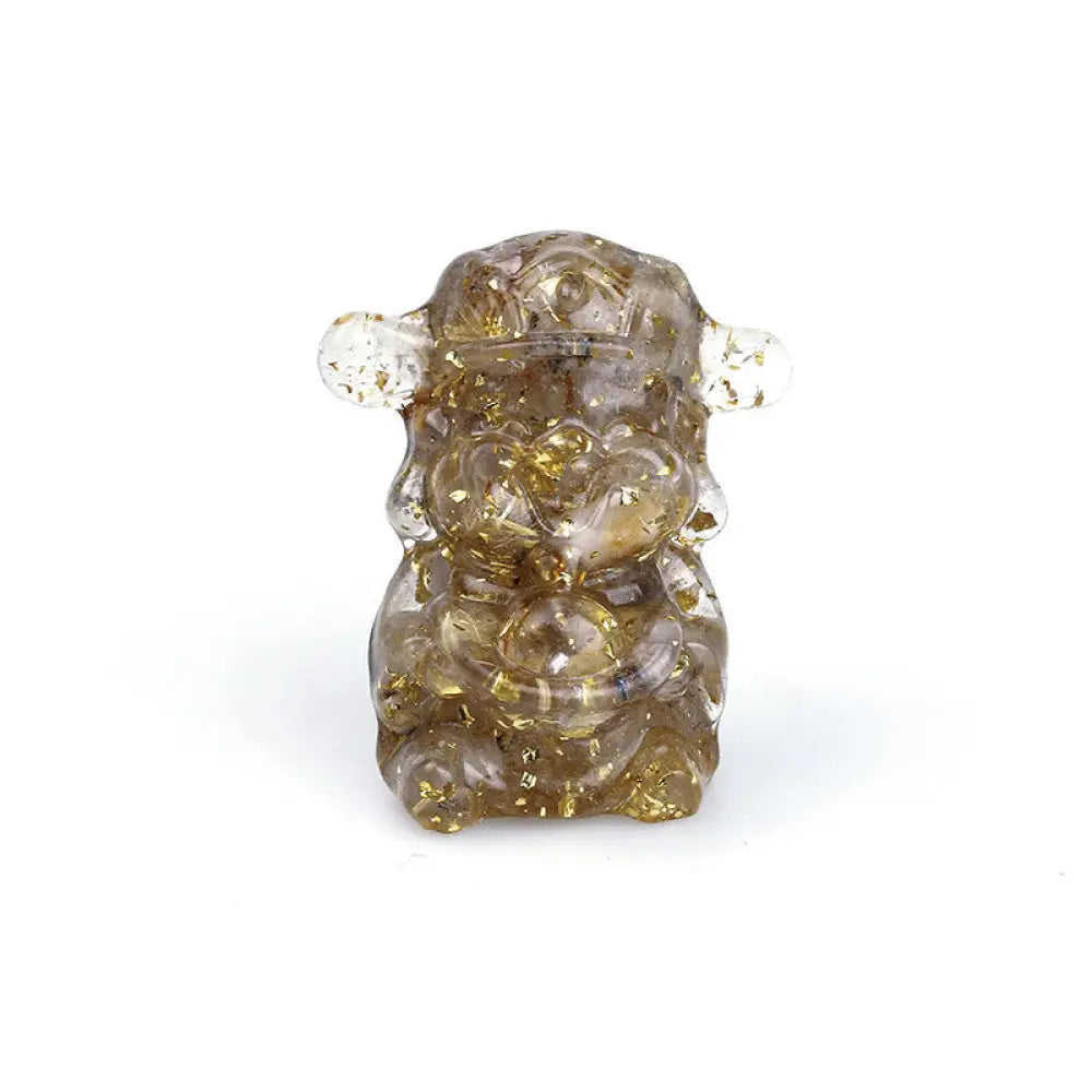 Buddha Stones God of Wealth Amethyst Crystal Resin Energy Fortune Home Decoration - Rutilated Quartz 5.6*4.7*3.5cm