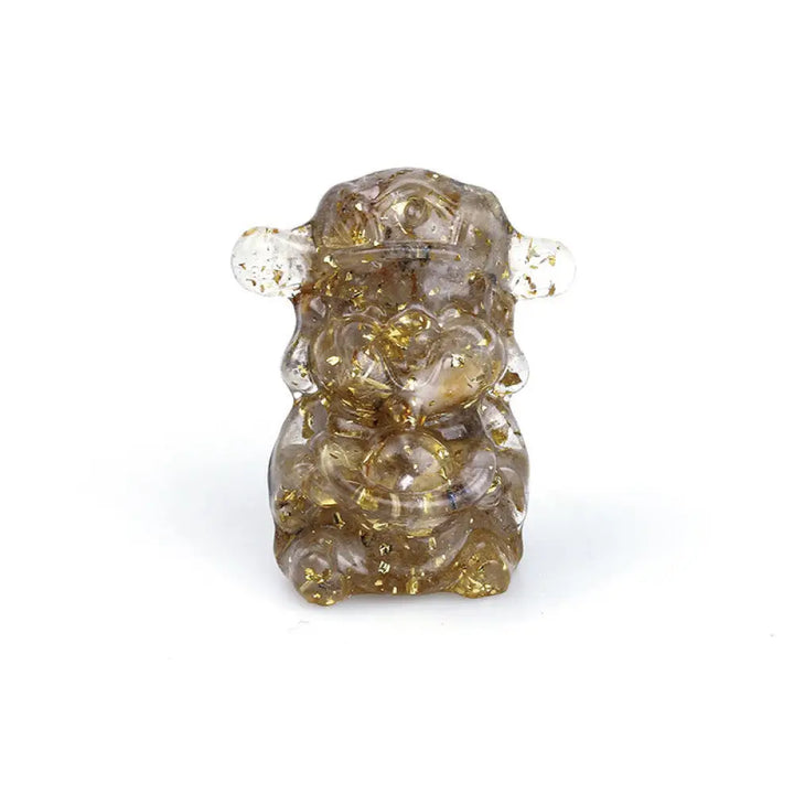 Buddha Stones God of Wealth Amethyst Crystal Resin Energy Fortune Home Decoration - Rutilated Quartz 5.6*4.7*3.5cm