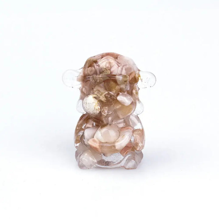 Buddha Stones God of Wealth Amethyst Crystal Resin Energy Fortune Home Decoration - Sakura Agate 5.6*4.7*3.5cm
