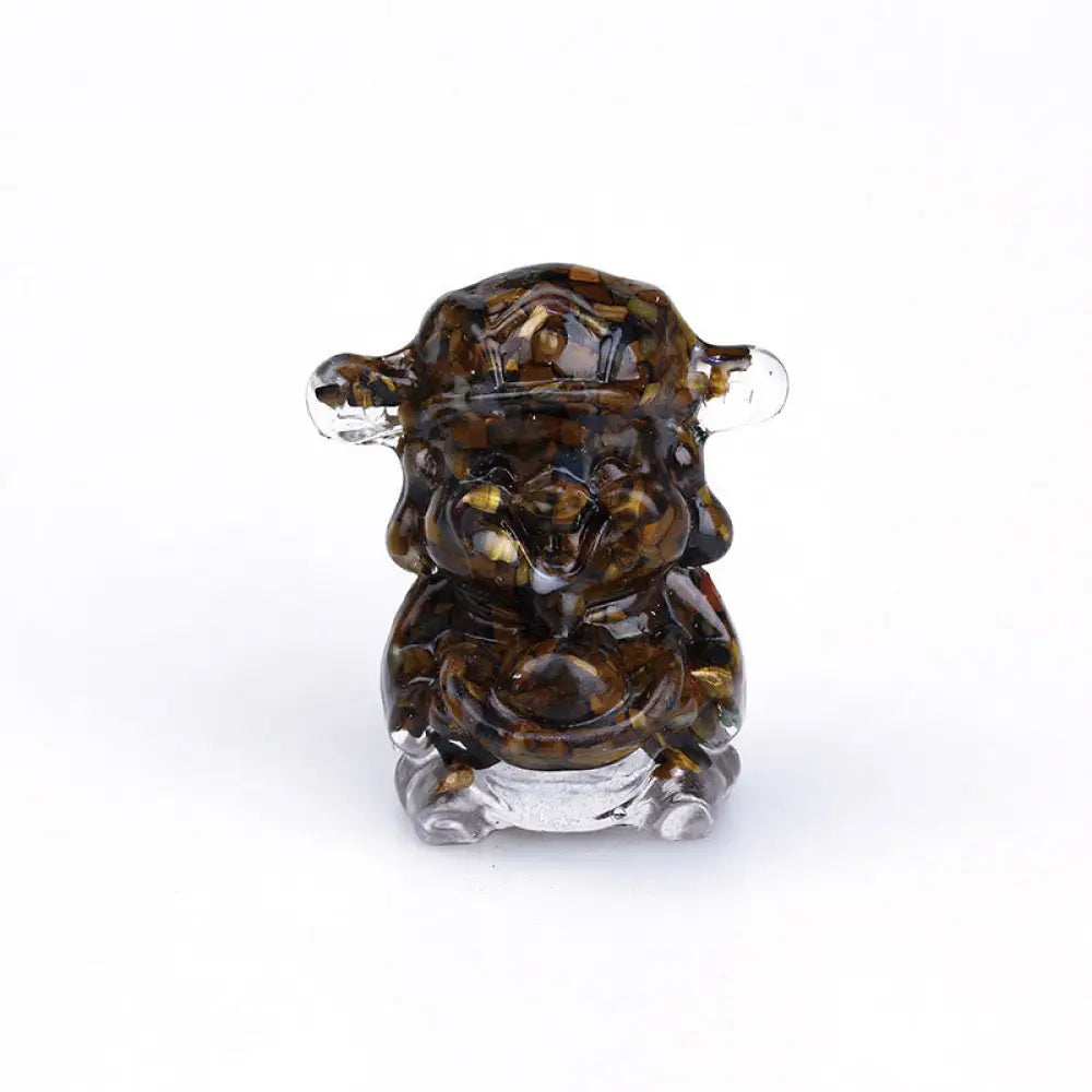 Buddha Stones God of Wealth Amethyst Crystal Resin Energy Fortune Home Decoration - Tiger Eye 5.6*4.7*3.5cm