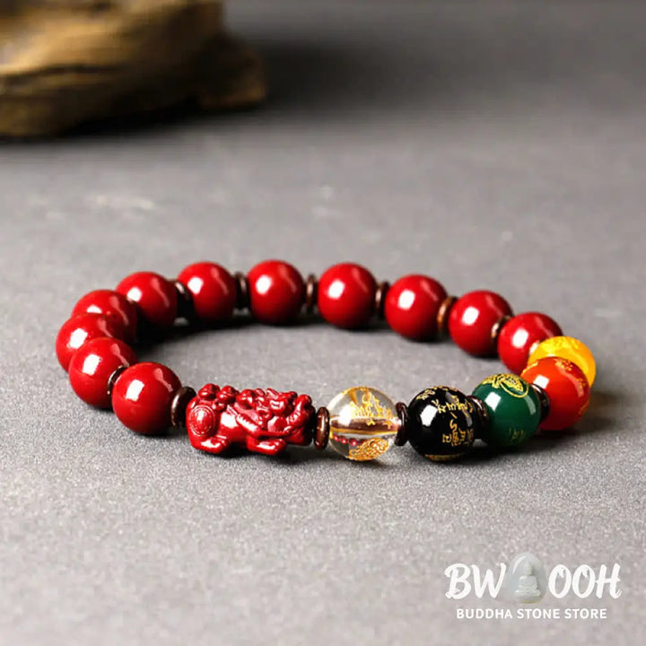BWOOOH God Of Wealth Cinnabar PiXiu Blessing Bracelet - 10mm / Low Content Cinnabar - Bracelet