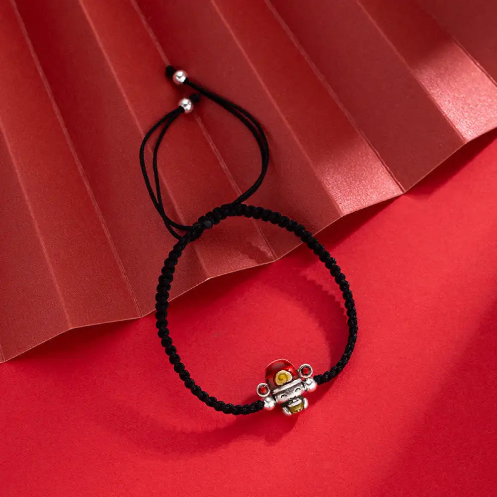 Buddha Stones God of Wealth Handmade Thread Luck Strength Braid Bracelet - BWOOOH - Black Rope(Bracelet Size 14-24cm)