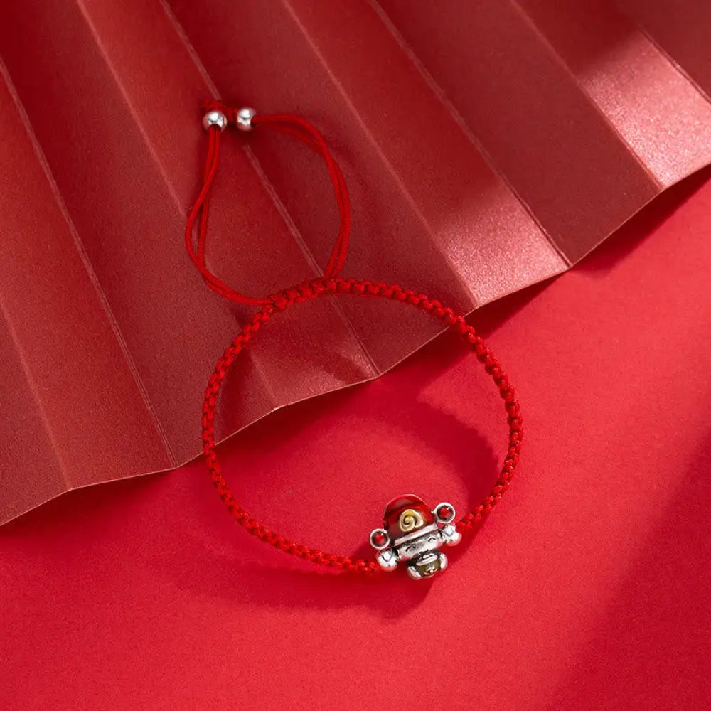 Buddha Stones God of Wealth Handmade Thread Luck Strength Braid Bracelet - BWOOOH - Red Rope(Bracelet Size 14-24cm)