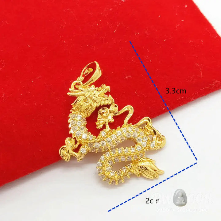 Buddha Stones Gold Dragon Protection Necklace Pendant - BWOOOH - Dragon - Necklaces &amp; Pendants