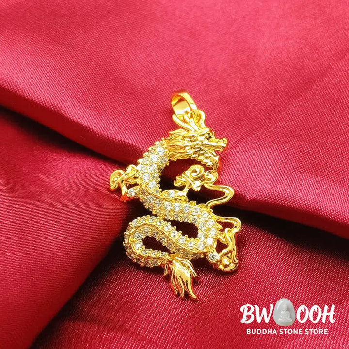 Buddha Stones Gold Dragon Protection Necklace Pendant - BWOOOH - Dragon - Necklaces &amp; Pendants