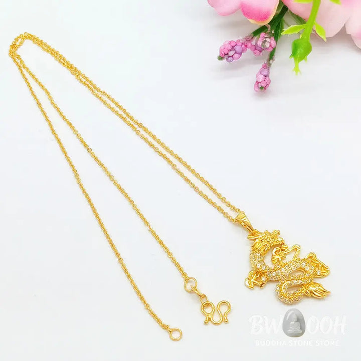 Buddha Stones Gold Dragon Protection Necklace Pendant - BWOOOH - Dragon - Necklaces &amp; Pendants