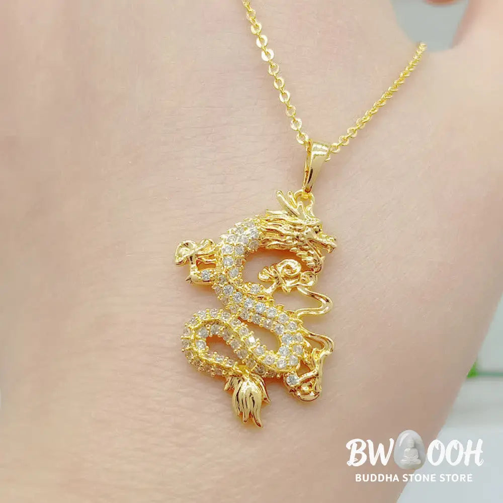 Buddha Stones Gold Dragon Protection Necklace Pendant - BWOOOH - Dragon - Necklaces &amp; Pendants