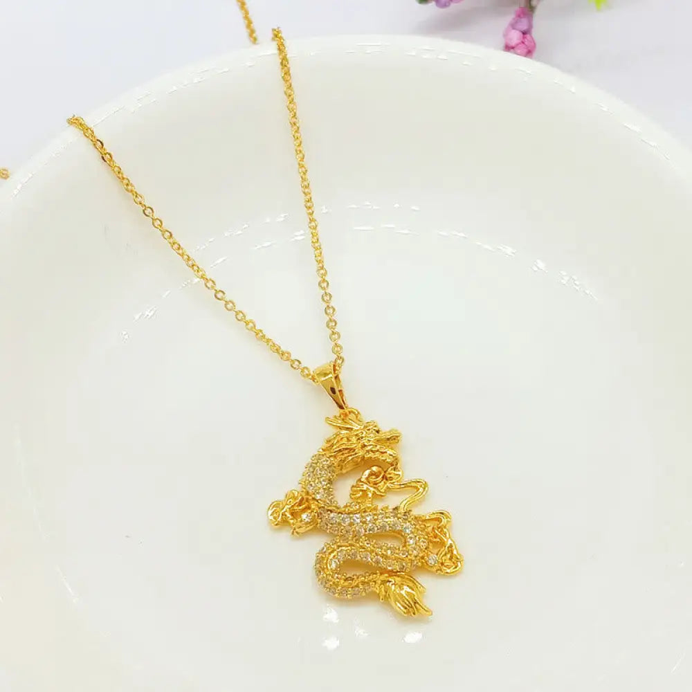 BWOOOH Gold Dragon Protection Necklace Pendant — copper dragon pendant for luck, strength, and protection