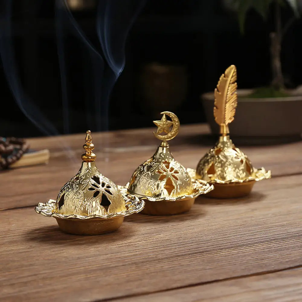 BWOOOH Gold Gourd Star Feather Spiritual Meditation Mini Alloy Metal Incense Burner - Incense Burner