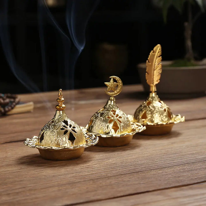 BWOOOH Gold Gourd Star Feather Spiritual Meditation Mini Alloy Metal Incense Burner - Incense Burner