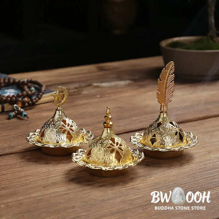 BWOOOH Gold Gourd Star Feather Spiritual Meditation Mini Alloy Metal Incense Burner - Incense Burner