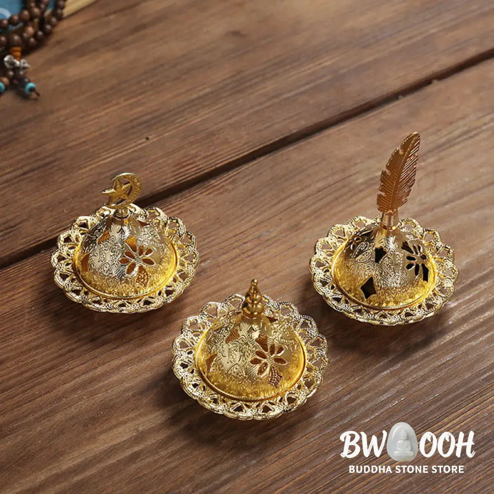 BWOOOH Gold Gourd Star Feather Spiritual Meditation Mini Alloy Metal Incense Burner - Incense Burner