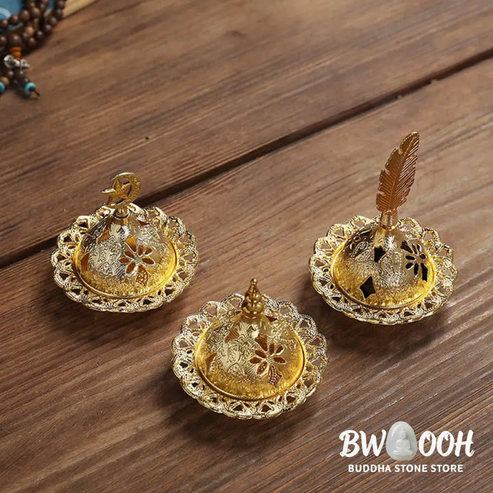 BWOOOH Gold Gourd Star Feather Spiritual Meditation Mini Alloy Metal Incense Burner - Incense Burner