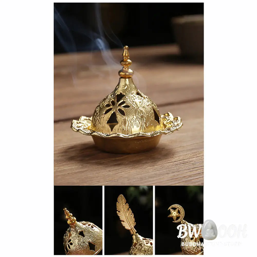 BWOOOH Gold Gourd Star Feather Spiritual Meditation Mini Alloy Metal Incense Burner - Incense Burner