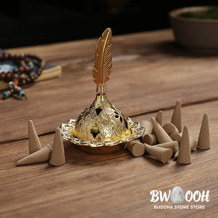 BWOOOH Gold Gourd Star Feather Spiritual Meditation Mini Alloy Metal Incense Burner - Incense Burner