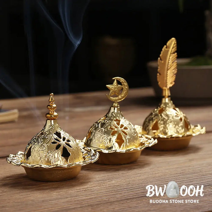 BWOOOH Gold Gourd Star Feather Spiritual Meditation Mini Alloy Metal Incense Burner - Incense Burner