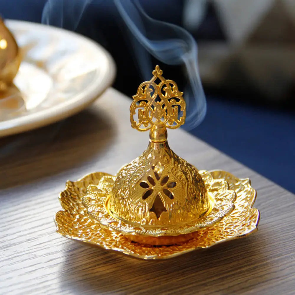 BWOOOH Gold Leaf Coaster Spiritual Mini Alloy Metal Incense Burner - Gold Leaf Coaster&Mini Incense Burner