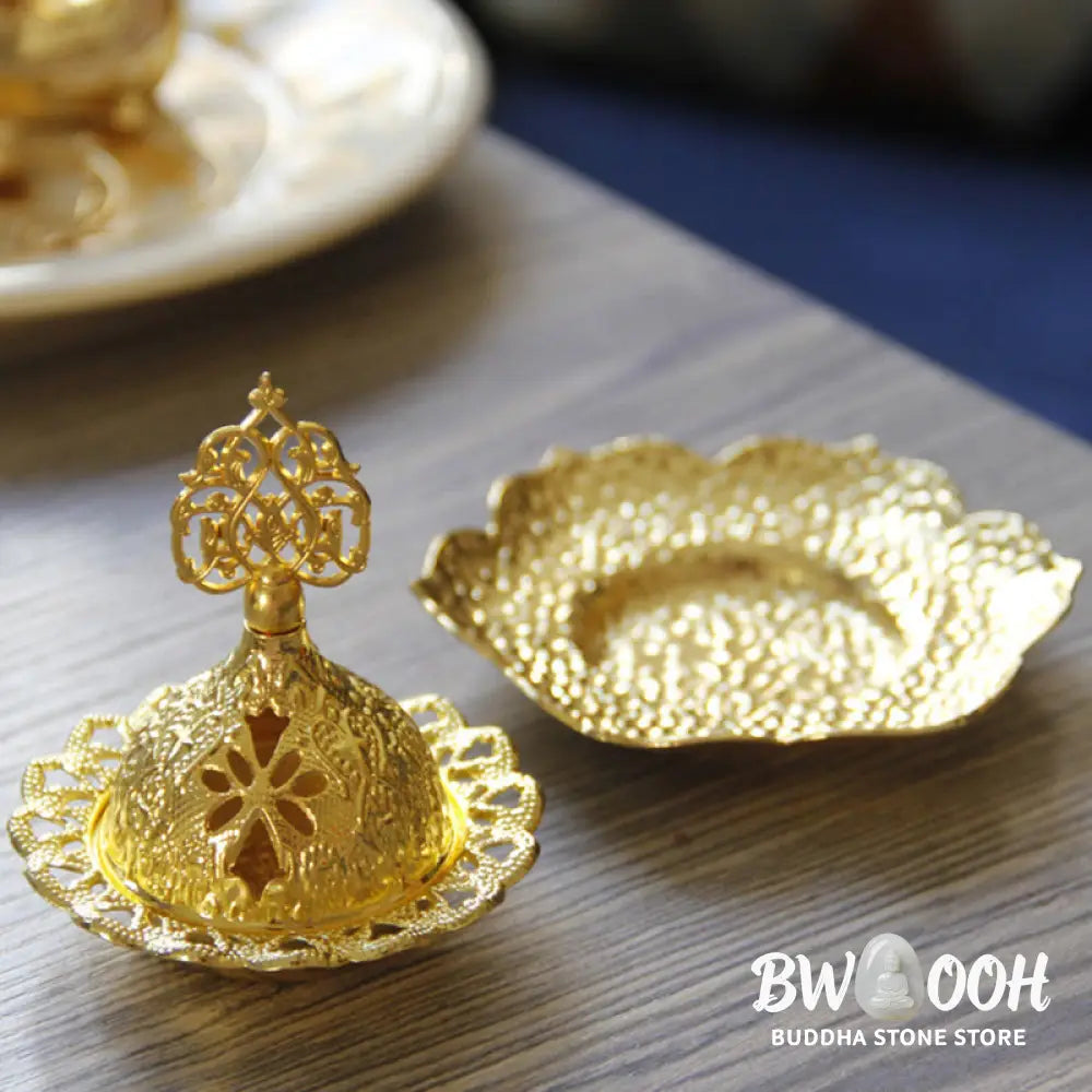 BWOOOH Gold Leaf Coaster Spiritual Mini Alloy Metal Incense Burner - Gold Leaf Coaster&amp;Mini Incense Burner