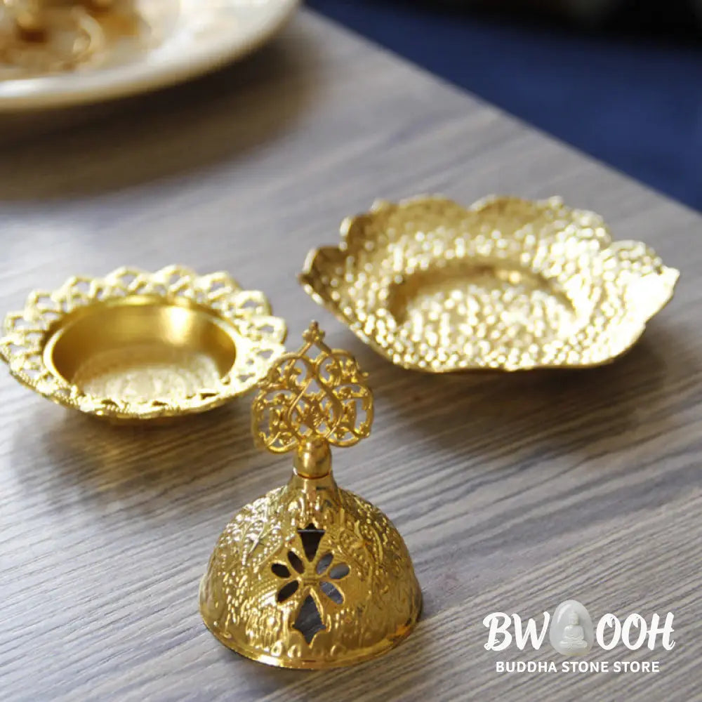 BWOOOH Gold Leaf Coaster Spiritual Mini Alloy Metal Incense Burner - Gold Leaf Coaster&amp;Mini Incense Burner