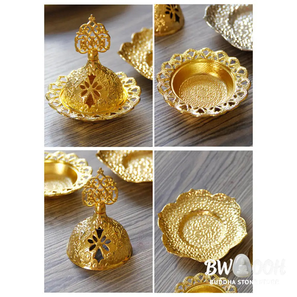 BWOOOH Gold Leaf Coaster Spiritual Mini Alloy Metal Incense Burner - Gold Leaf Coaster&amp;Mini Incense Burner