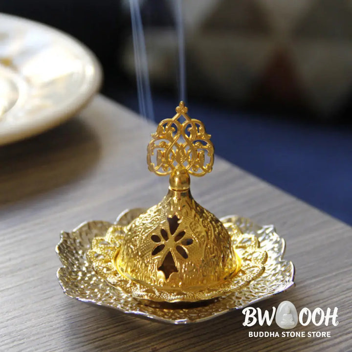 BWOOOH Gold Leaf Coaster Spiritual Mini Alloy Metal Incense Burner - Gold Leaf Coaster&amp;Mini Incense Burner