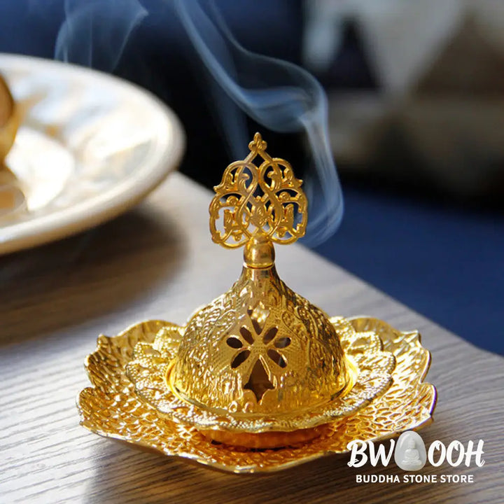BWOOOH Gold Leaf Coaster Spiritual Mini Alloy Metal Incense Burner - Gold Leaf Coaster&amp;Mini Incense Burner