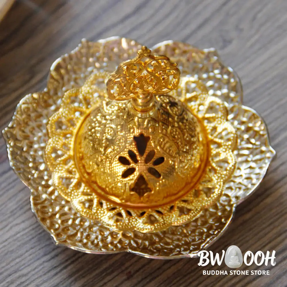 BWOOOH Gold Leaf Coaster Spiritual Mini Alloy Metal Incense Burner - Gold Leaf Coaster&amp;Mini Incense Burner