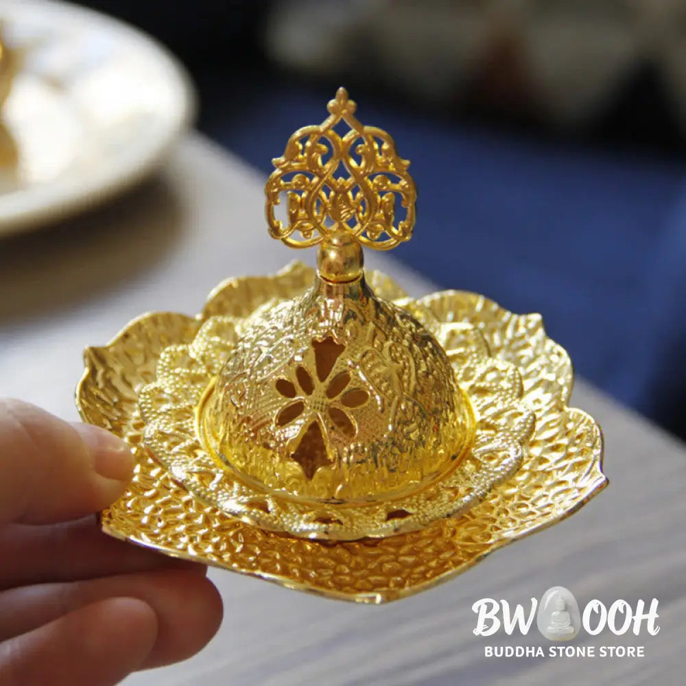 BWOOOH Gold Leaf Coaster Spiritual Mini Alloy Metal Incense Burner - Gold Leaf Coaster&amp;Mini Incense Burner