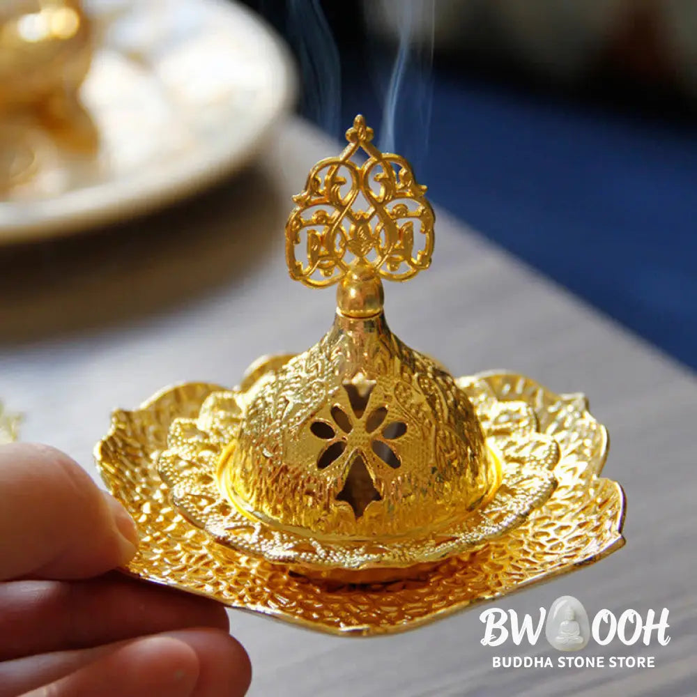 BWOOOH Gold Leaf Coaster Spiritual Mini Alloy Metal Incense Burner - Gold Leaf Coaster&Mini Incense Burner