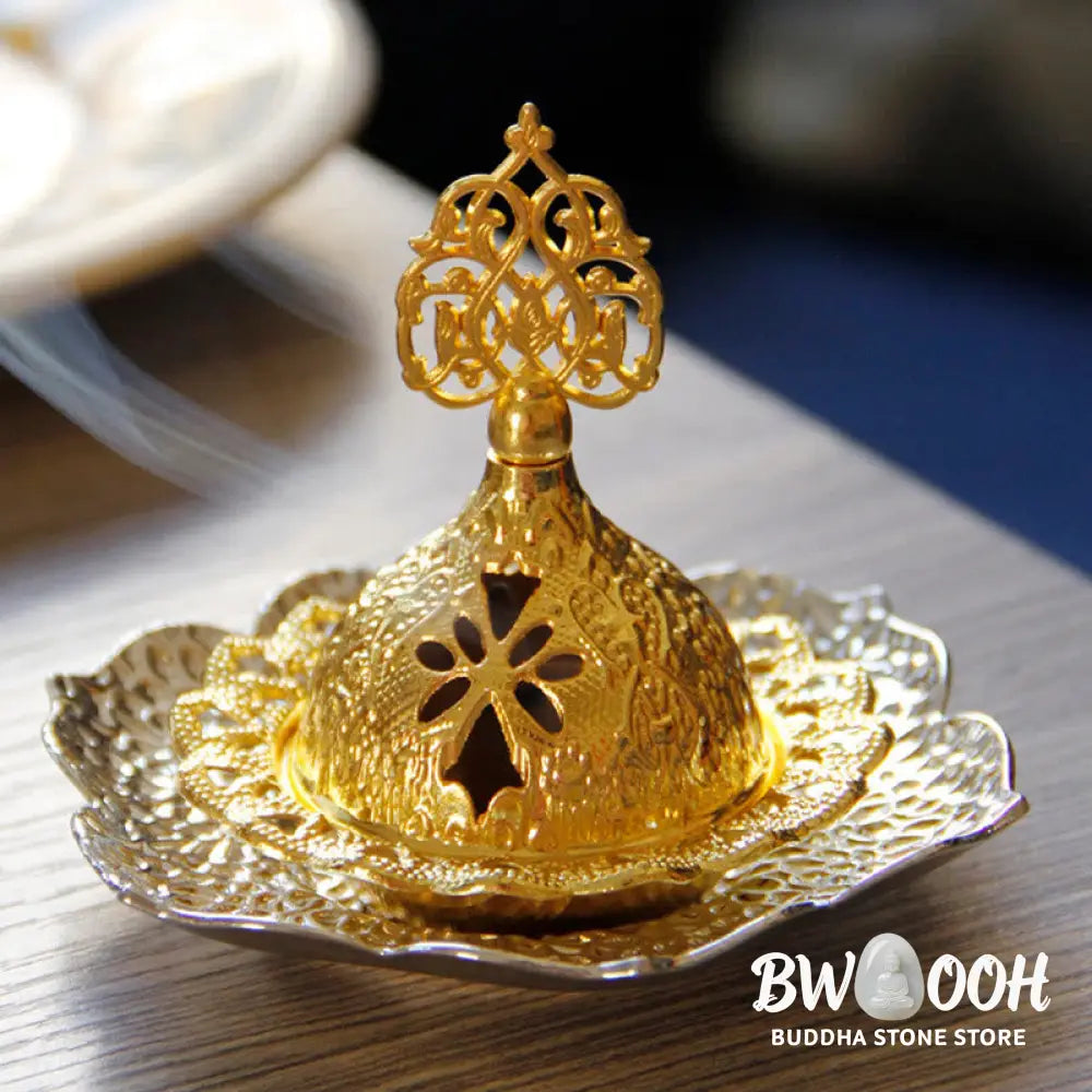 BWOOOH Gold Leaf Coaster Spiritual Mini Alloy Metal Incense Burner - Gold Leaf Coaster&amp;Mini Incense Burner
