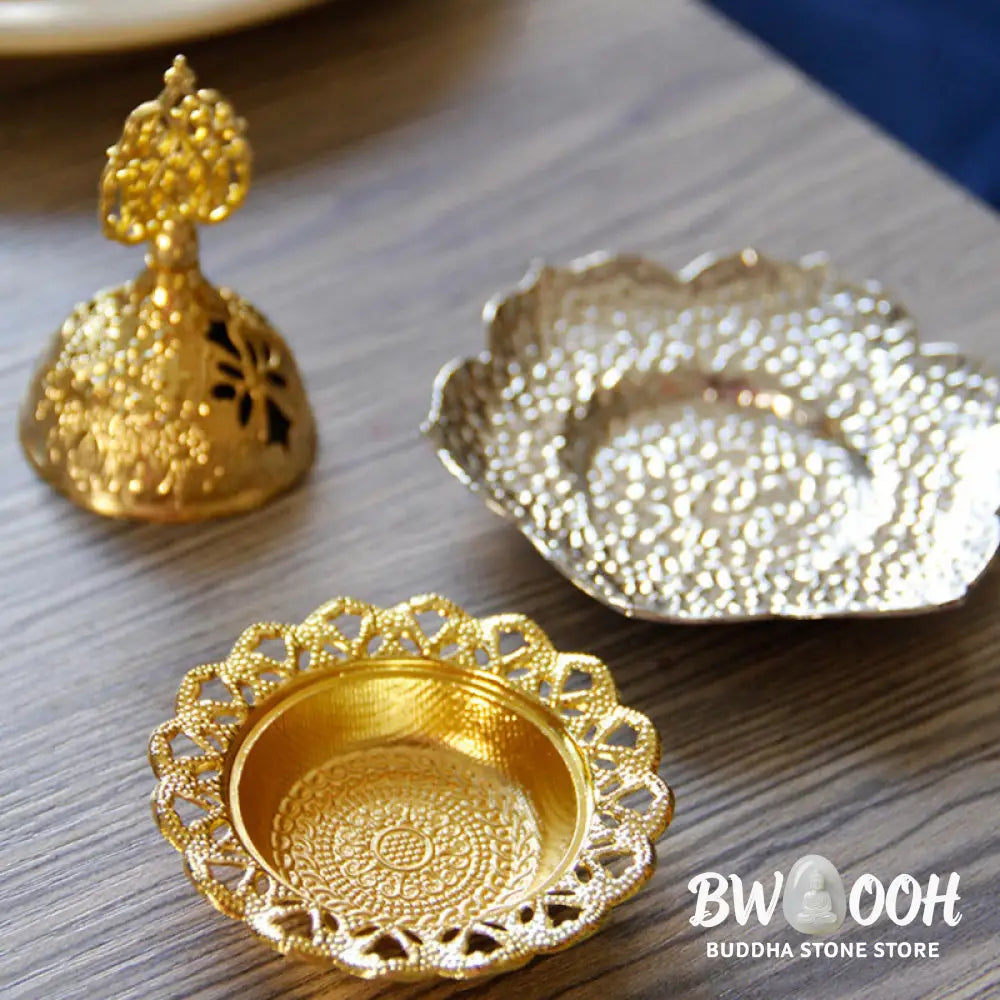 BWOOOH Gold Leaf Coaster Spiritual Mini Alloy Metal Incense Burner - Gold Leaf Coaster&amp;Mini Incense Burner