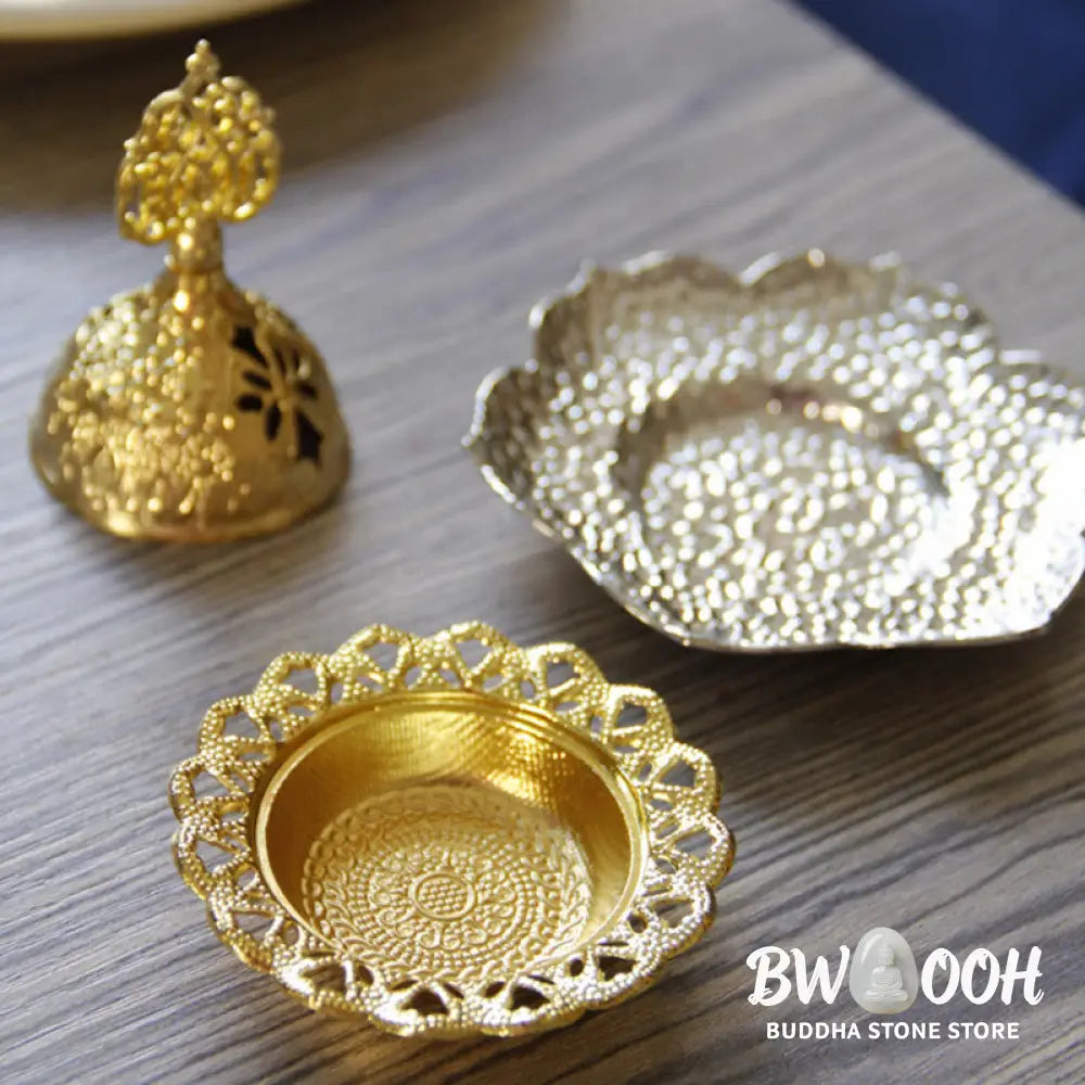 BWOOOH Gold Leaf Coaster Spiritual Mini Alloy Metal Incense Burner - Gold Leaf Coaster&amp;Mini Incense Burner
