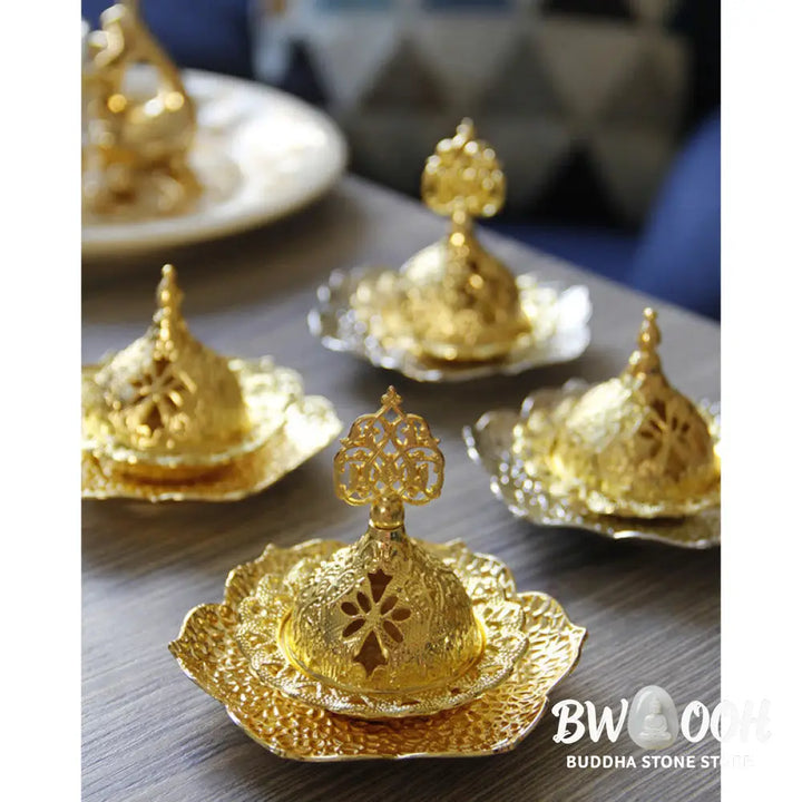 BWOOOH Gold Leaf Coaster Spiritual Mini Alloy Metal Incense Burner - Gold Leaf Coaster&amp;Mini Incense Burner