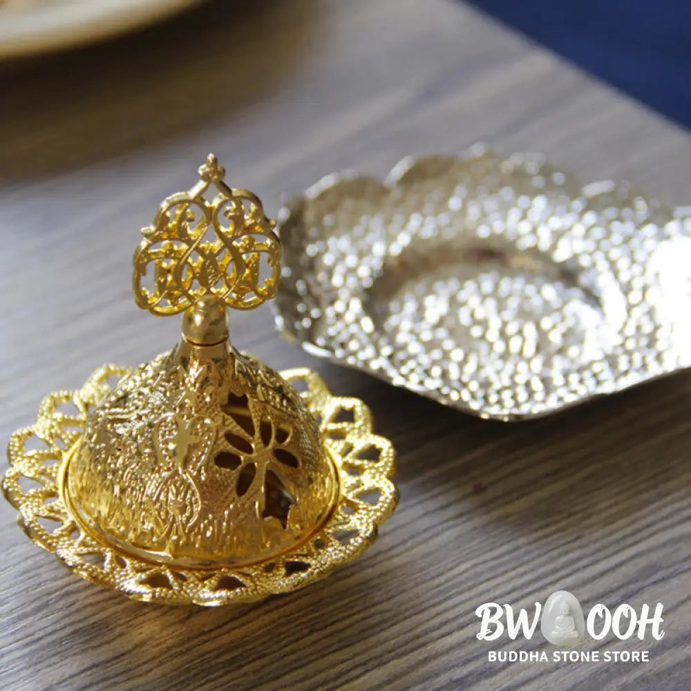 BWOOOH Gold Leaf Coaster Spiritual Mini Alloy Metal Incense Burner - Gold Leaf Coaster&amp;Mini Incense Burner