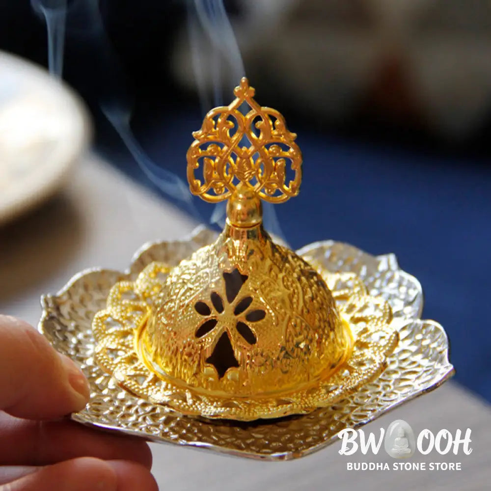 BWOOOH Gold Leaf Coaster Spiritual Mini Alloy Metal Incense Burner - Gold Leaf Coaster&amp;Mini Incense Burner