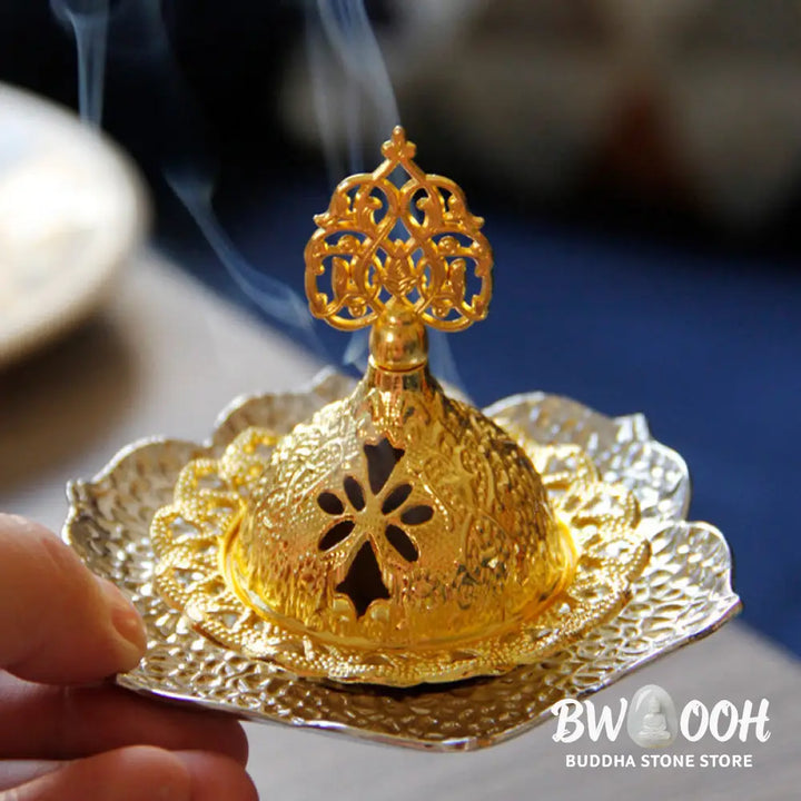 BWOOOH Gold Leaf Coaster Spiritual Mini Alloy Metal Incense Burner - Gold Leaf Coaster&amp;Mini Incense Burner
