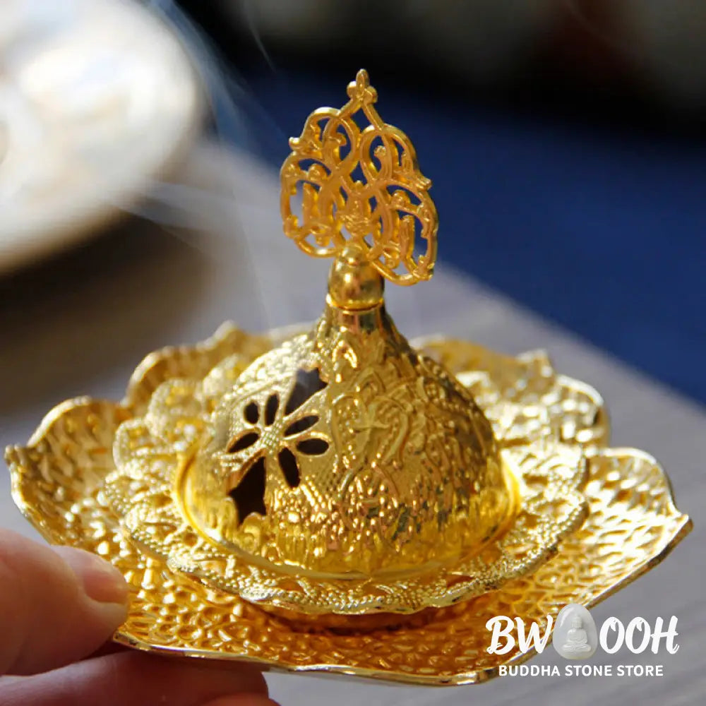 BWOOOH Gold Leaf Coaster Spiritual Mini Alloy Metal Incense Burner - Gold Leaf Coaster&amp;Mini Incense Burner