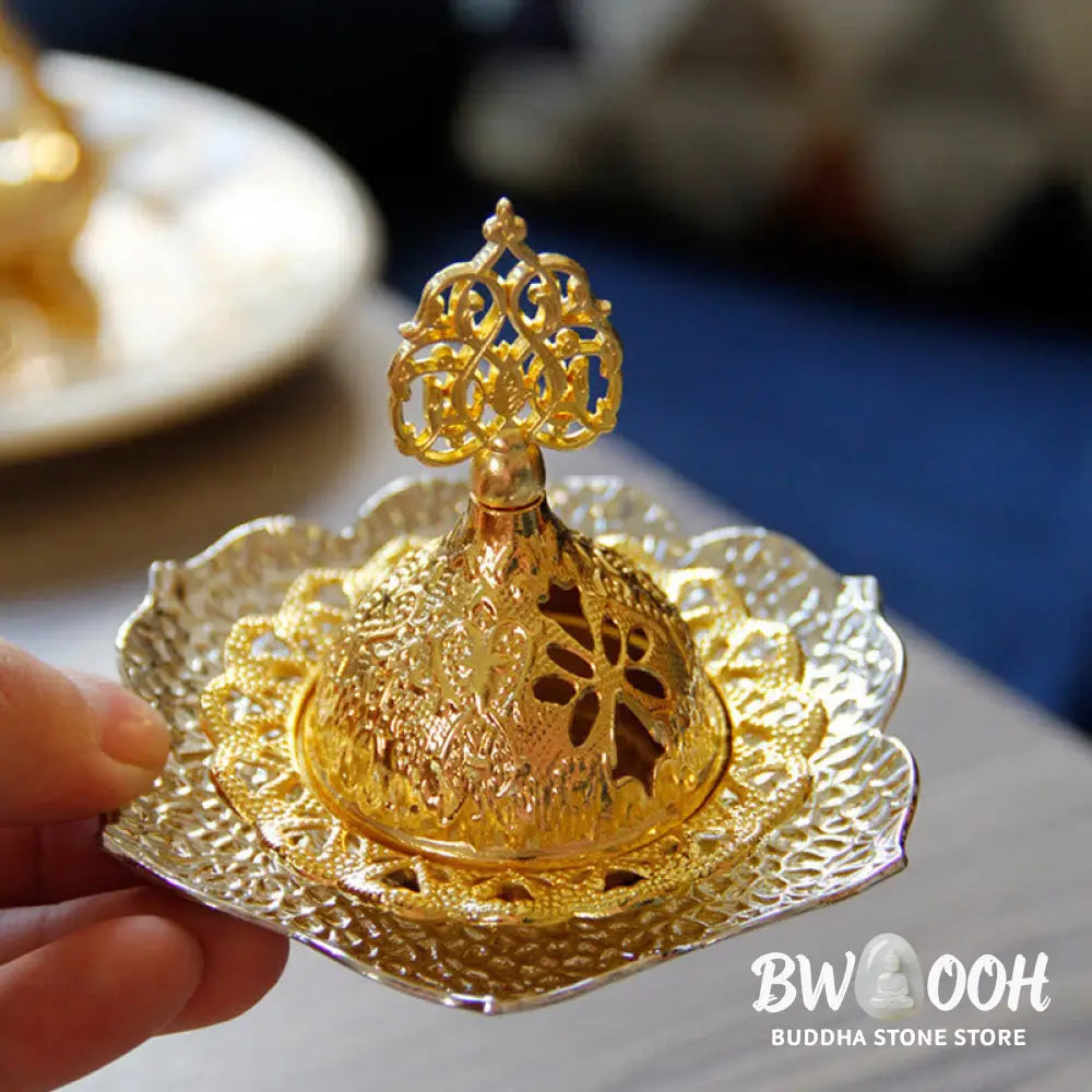 BWOOOH Gold Leaf Coaster Spiritual Mini Alloy Metal Incense Burner - Gold Leaf Coaster&amp;Mini Incense Burner