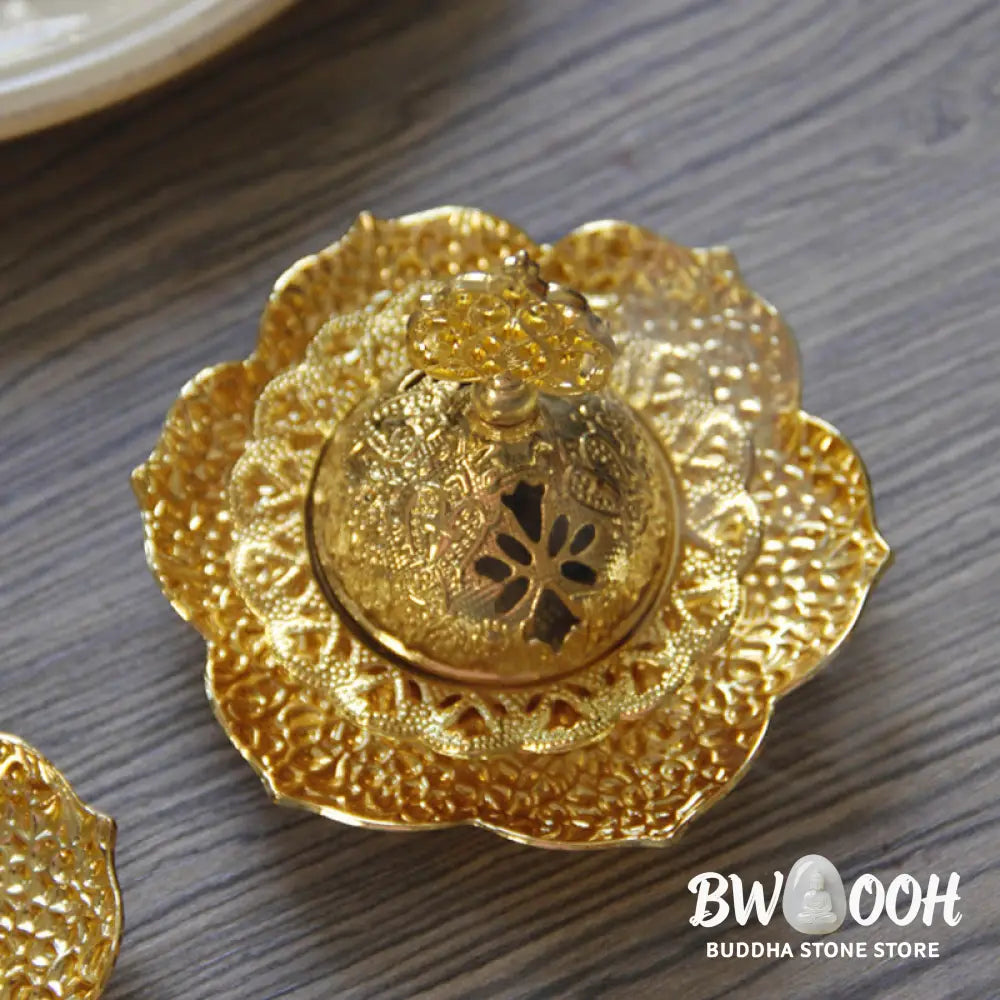 BWOOOH Gold Leaf Coaster Spiritual Mini Alloy Metal Incense Burner - Gold Leaf Coaster&amp;Mini Incense Burner