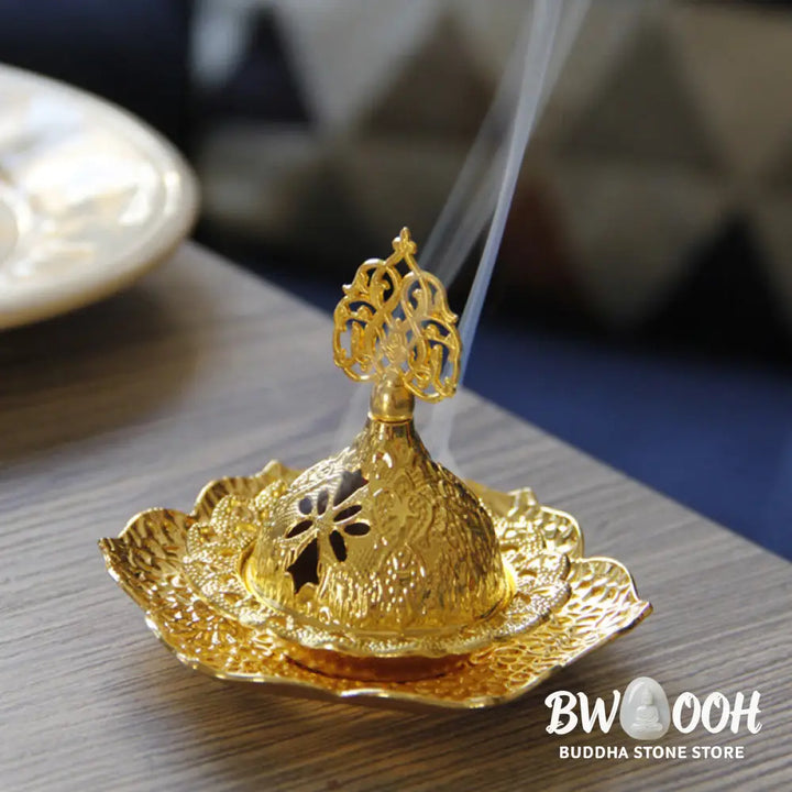BWOOOH Gold Leaf Coaster Spiritual Mini Alloy Metal Incense Burner - Gold Leaf Coaster&amp;Mini Incense Burner