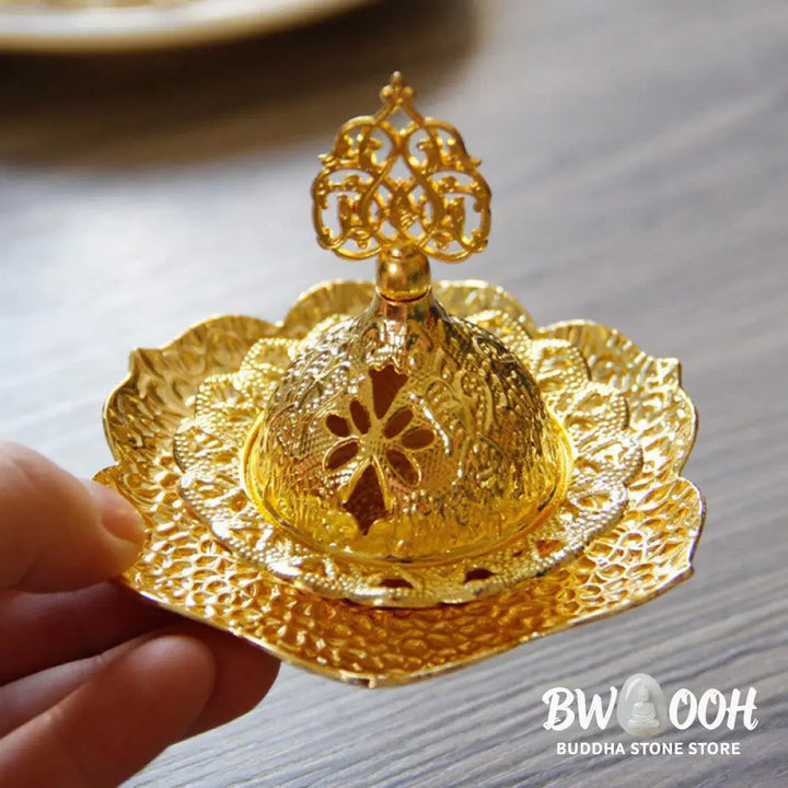 BWOOOH Gold Leaf Coaster Spiritual Mini Alloy Metal Incense Burner - Gold Leaf Coaster&amp;Mini Incense Burner