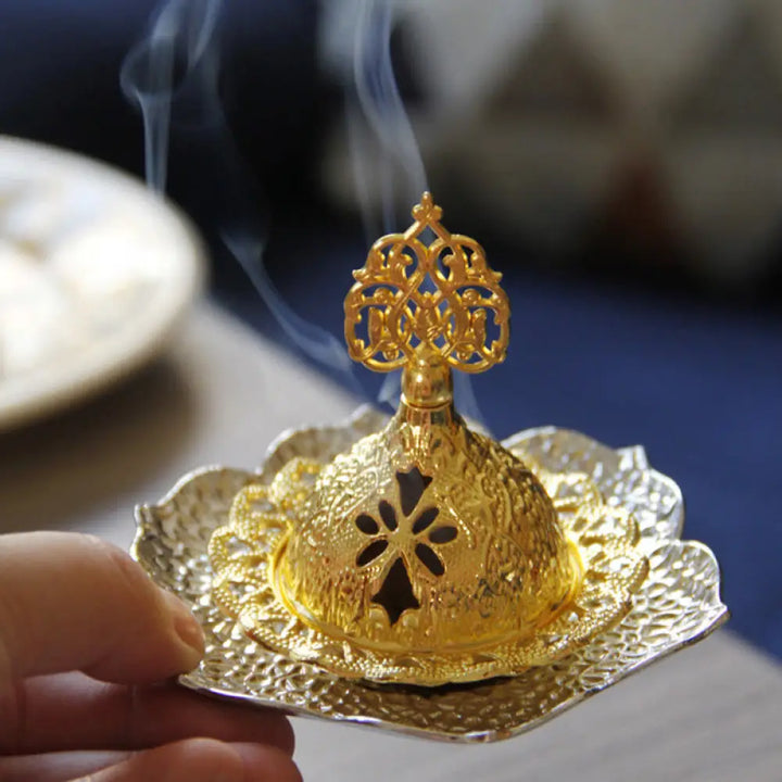 BWOOOH Gold Leaf Coaster Spiritual Mini Alloy Metal Incense Burner - Gold Leaf Coaster&amp;Mini Incense Burner