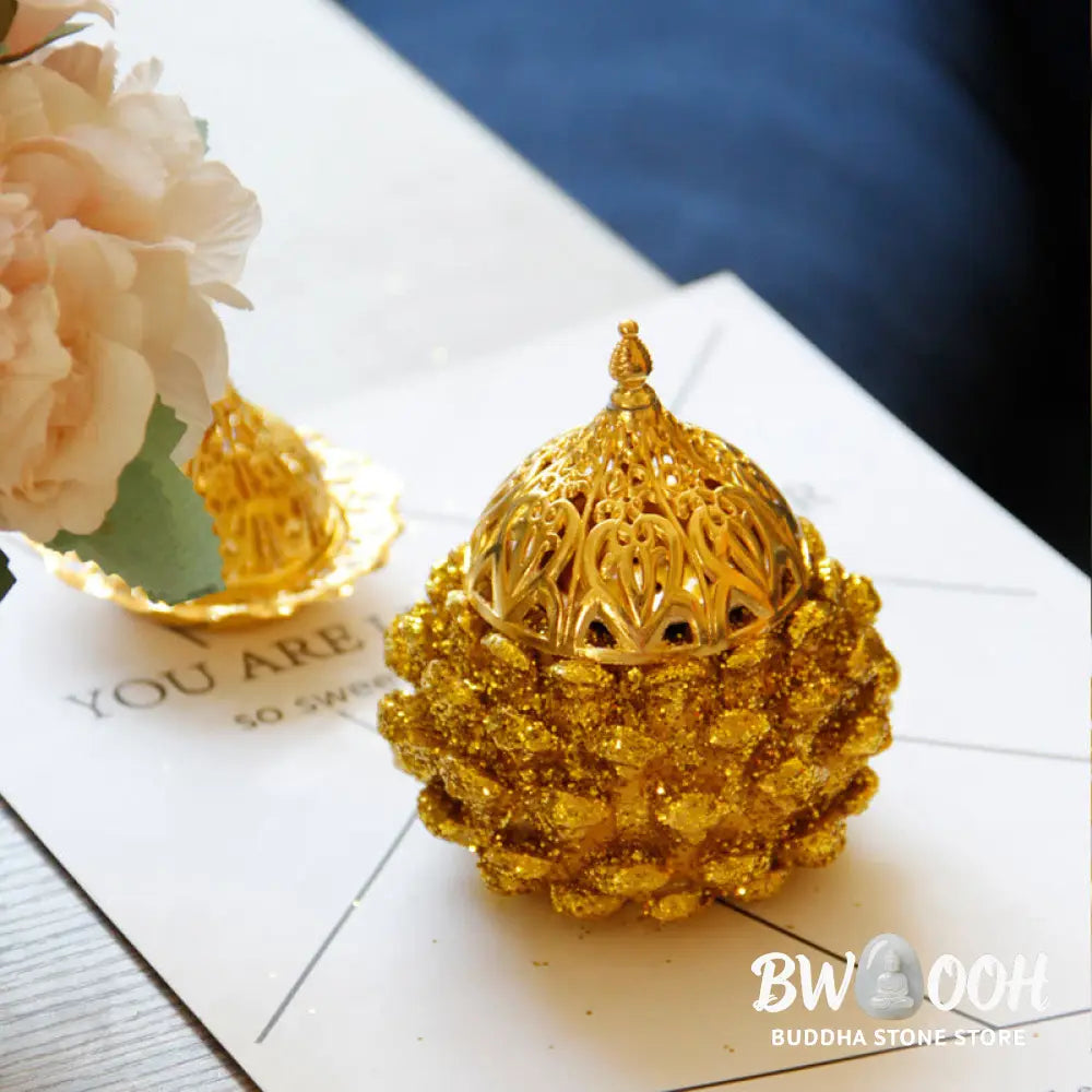 BWOOOH Gold Pine Cone Pattern Spiritual Rituals Mini Incense Burner Home Tabletop Decor - Gold Pine Cone Mini