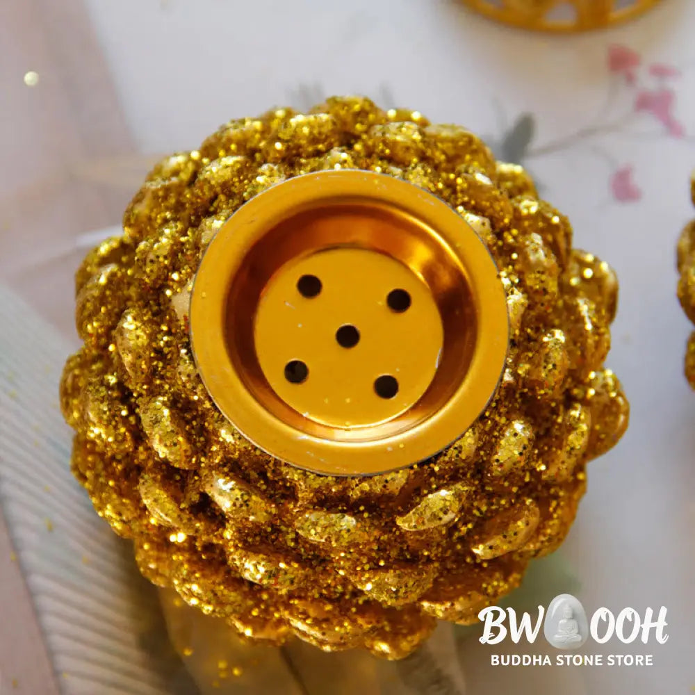 BWOOOH Gold Pine Cone Pattern Spiritual Rituals Mini Incense Burner Home Tabletop Decor - Gold Pine Cone Mini