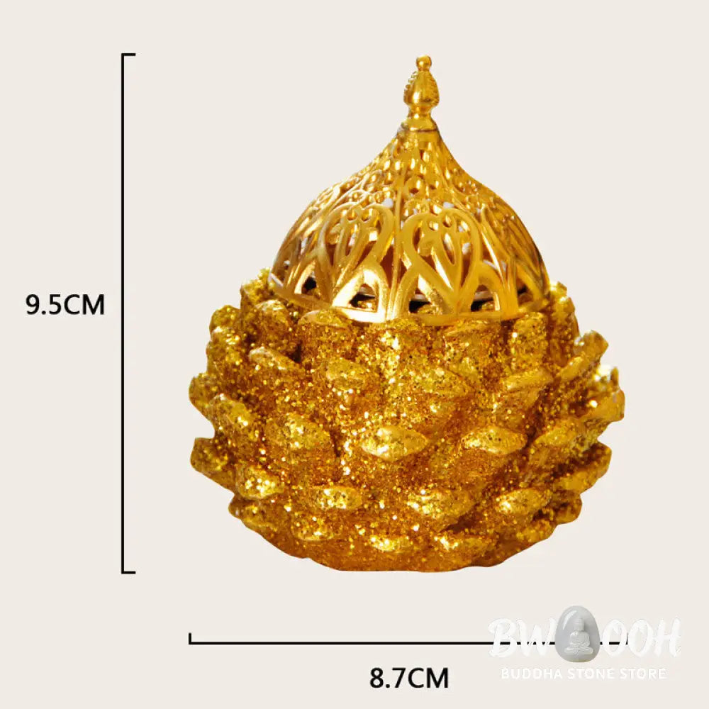 BWOOOH Gold Pine Cone Pattern Spiritual Rituals Mini Incense Burner Home Tabletop Decor - Gold Pine Cone Mini