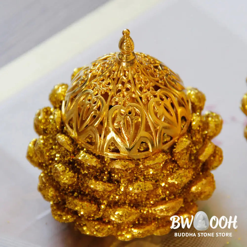 BWOOOH Gold Pine Cone Pattern Spiritual Rituals Mini Incense Burner Home Tabletop Decor - Gold Pine Cone Mini