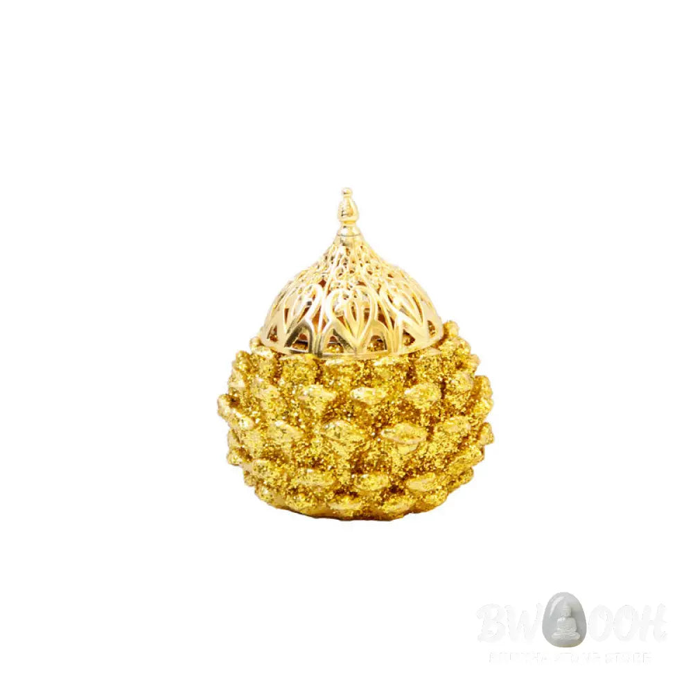 BWOOOH Gold Pine Cone Pattern Spiritual Rituals Mini Incense Burner Home Tabletop Decor - Gold Pine Cone Mini