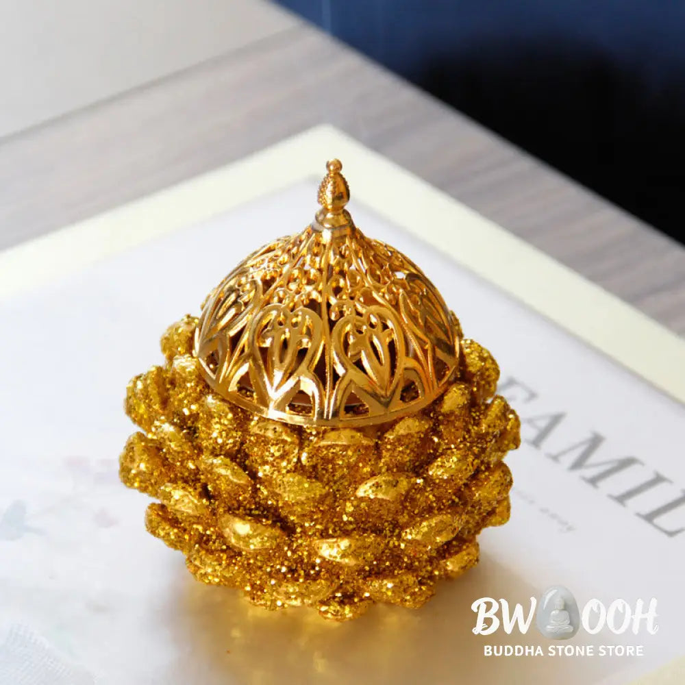 BWOOOH Gold Pine Cone Pattern Spiritual Rituals Mini Incense Burner Home Tabletop Decor - Gold Pine Cone Mini