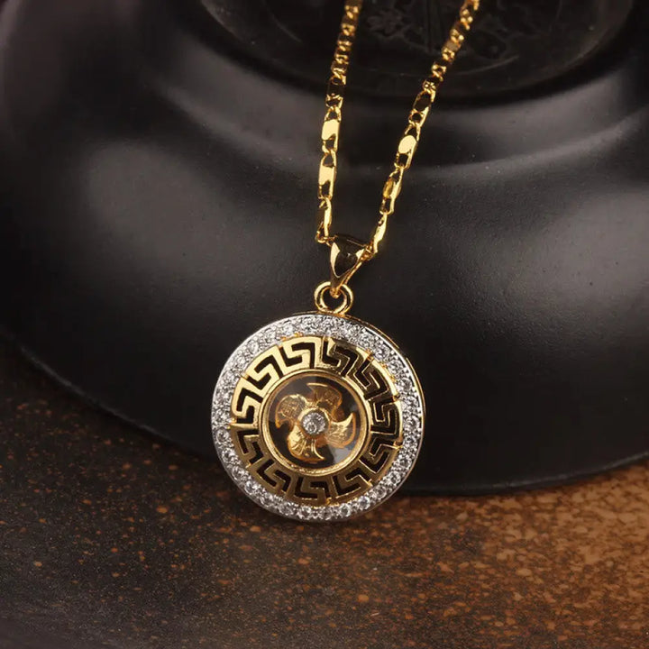 Buddha Stones Gold plated Copper Brass Rotatable Windmill Feng Sheng Shui Qi Fu Luck Necklace Pendant - BWOOOH - Gold